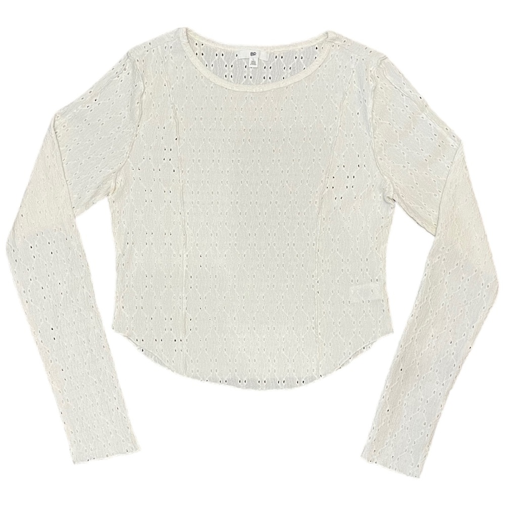 BP. White Eyelet Lace Long-Sleeve Blouse